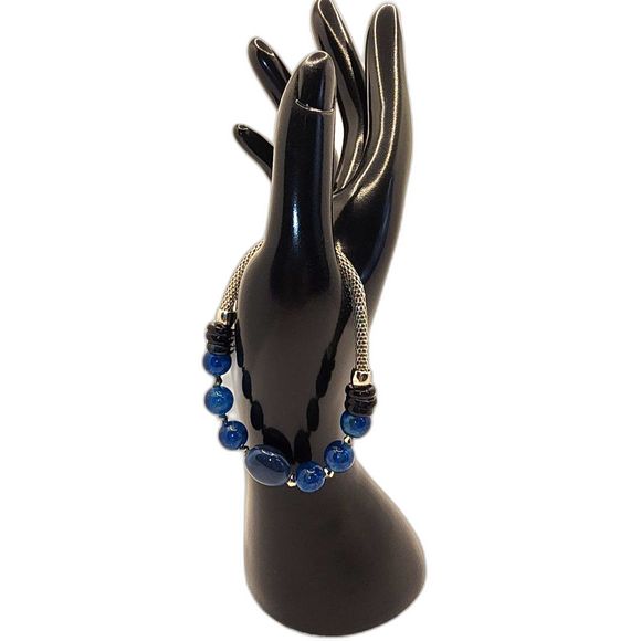 Beaded Bracelet Lapis Lazuli with Silver Chain - Picture 3 of 3